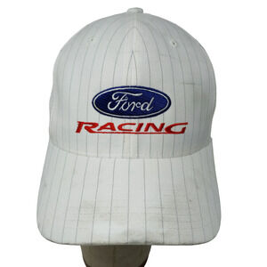 FlexFit Men's Ford Racing Fitted Hat White Striped Size S/M Embroidered Logo